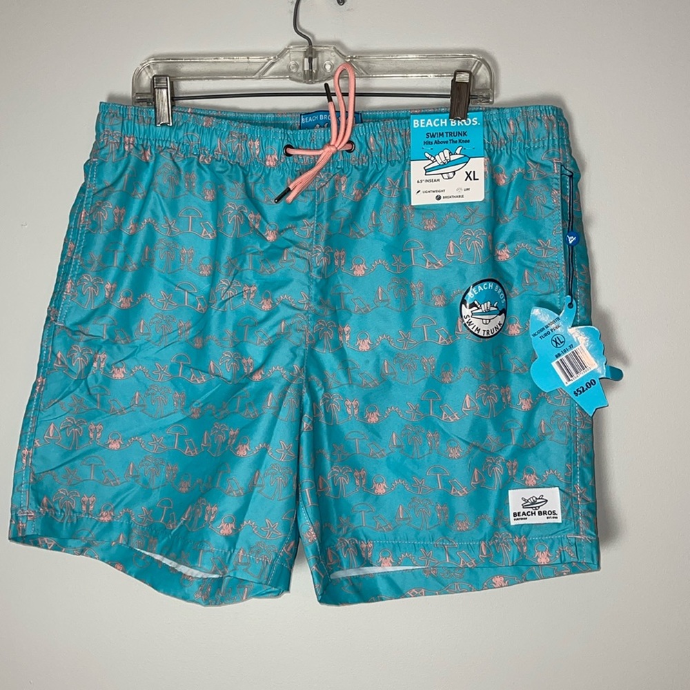 NEW Beach Bros. XL  Blue Pink Beach Swim Trunks